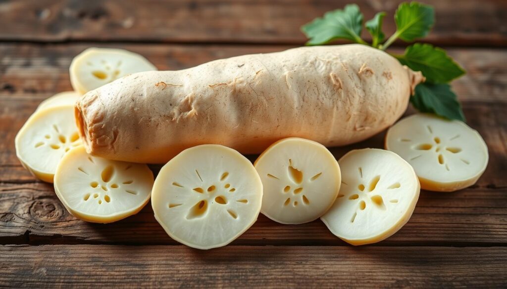 Jicama, a crunchy root vegetable Jicama, a crunchy root vegetable